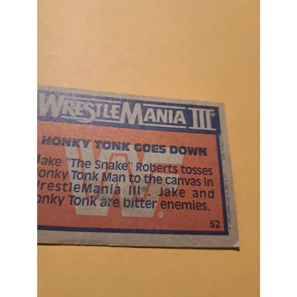 Vintage 1987 Topps WWF WrestleMania III Trading Card 52 Honky Tonk Jake Roberts